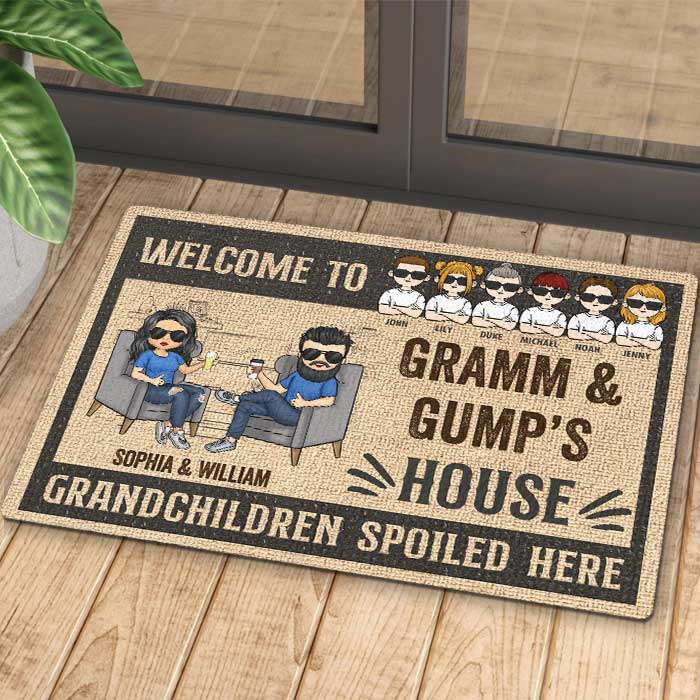 Welcome To Our House Grandchildren Spoiled Here - Gift For Couples, Husband Wife, Personalized Decorative Mat