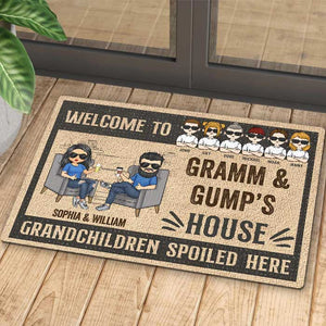 Welcome To Our House Grandchildren Spoiled Here - Gift For Couples, Husband Wife, Personalized Decorative Mat