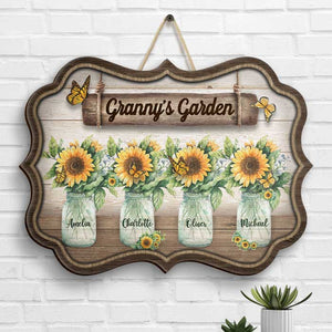 Grandma's Garden Sunflower - Gift For Grandma, Personalized Shaped Wood Sign.