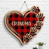 Grandma Plaid Heart and Hand Prints - Cadeau pour maman, grand-mère - Panneau en bois personnalisé