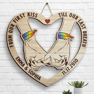 Pinky Promise, From Our First Kiss, LGBTQ+ Couples - Gift For Couples, Husband Wife, Personalized Shaped Wood Sign.