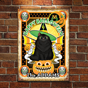 A Wonderful Halloween With Your Cat - Personalized Metal Sign.