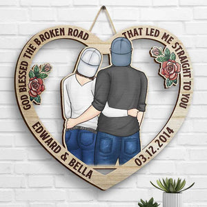 Young Couple Hugging From Our First Kiss Till Our Last Breath - Gift For Couples, Husband Wife, Personalized Shaped Wood Sign.