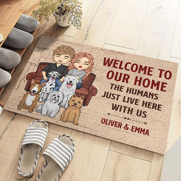 Ditooms Welcome to Our Home Dog Tropical Welcome Mat for Outdoor Entrance  The Humans Just Live Here with Us Large Front Door Mat Indoor Entrance Mat