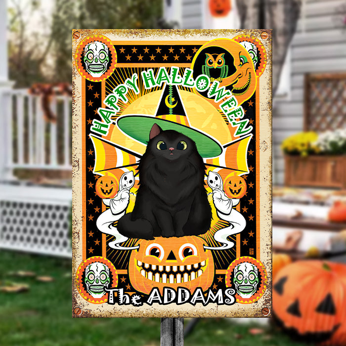 A Wonderful Halloween With Your Cat - Personalized Metal Sign.