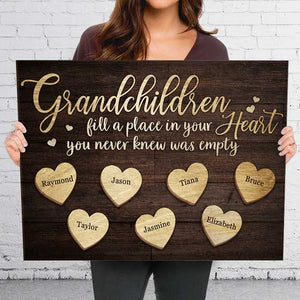Grandchildren Fill A Place In Your Heart - Personalized Horizontal Canvas - Gift For Grandparents