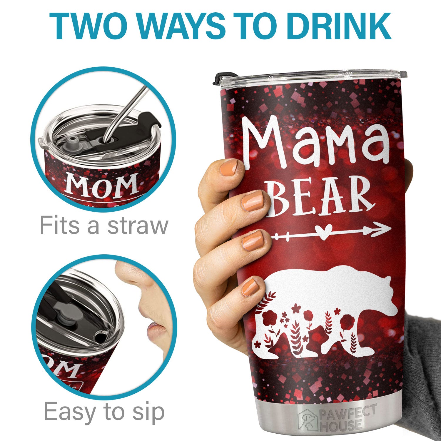 Mama bear - Mama Bear Tumbler with Lid Double Wall Tumbler Stainless Steel  20oz Travel Coffee Mug Bear Tumbler Best Mom Ever, Coffee Mug for Women