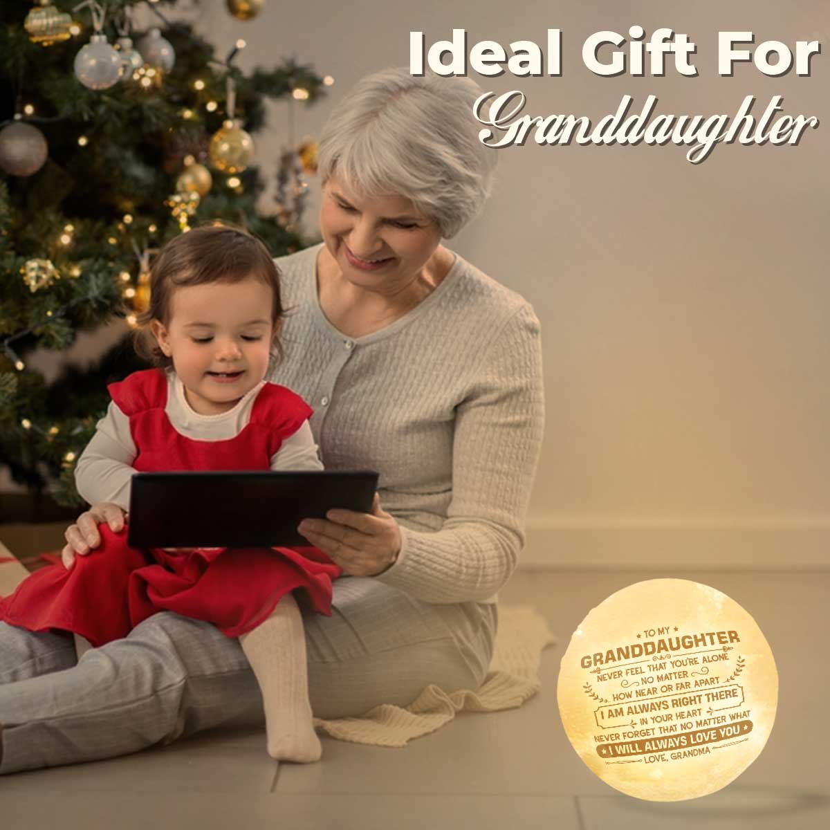 Never Feel That You're Alone - Moon Lamp - To My Granddaughter, Gift For Granddaughter, Granddaughter Gift From Grandma, Birthday Gift For Granddaughter, Christmas Gift