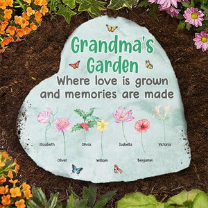Jardin de grand-mère où l'amour grandit et où les souvenirs se créent - Pierre de jardin personnalisée - Cadeau pour grand-mère et grands-parents