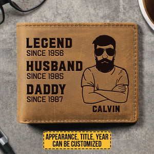 Legend, Husband, Daddy - Personalized Bifold Wallet - Gift For Dad, Grandpa