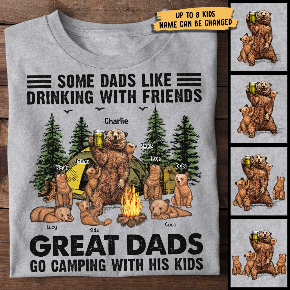 Great Dads Go Camping With His Kids - Personalized Unisex T-Shirt, Father's Day Gift, Custom Gift For Dog Lovers.