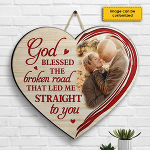 God Brought Us Together - Upload Image, Gift For Couples, Husband Wife - Personalized Shaped Wood Sign
