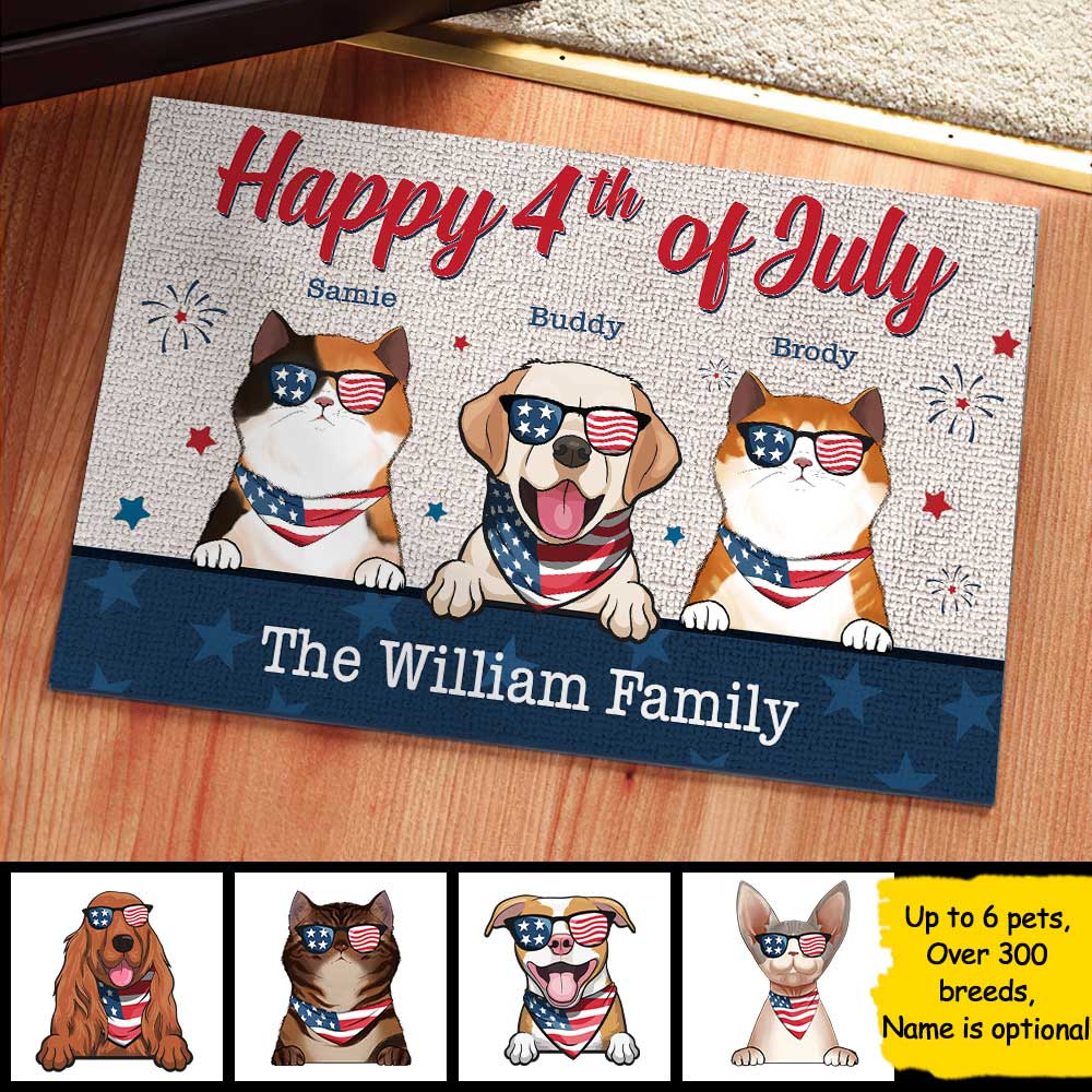 Happy Independence Day - 4th Of July Funny Personalized Pet Decorative Mat (Cat & Dog).