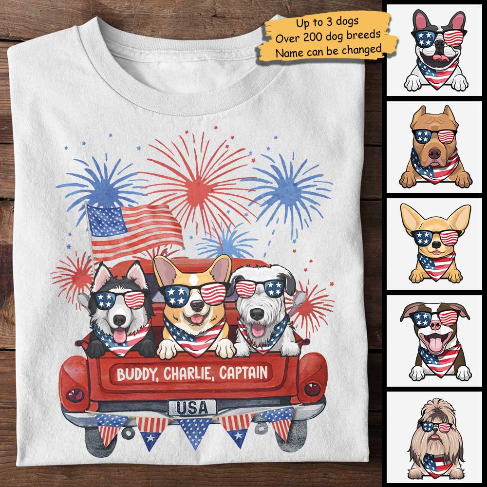 Independence Day Fireworks Dogs - Gift For 4th Of July - Personalized Unisex T-Shirt.