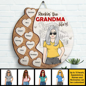 Rockin' The Grandma Life - Gift For Mom, Grandma - Personalized Shaped Wood Sign.