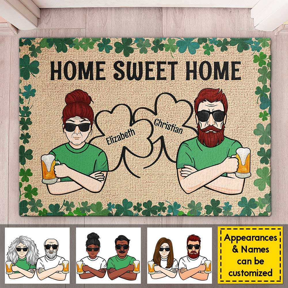 Home Sweet Home - Gift For Couples, Husband Wife, St. Patrick's Day, Personalized Decorative Mat.