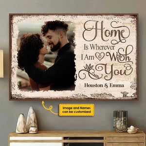 Home Is Wherever I Am With You - Upload Image, Gift For Couples, Husband Wife - Personalized Horizontal Poster.
