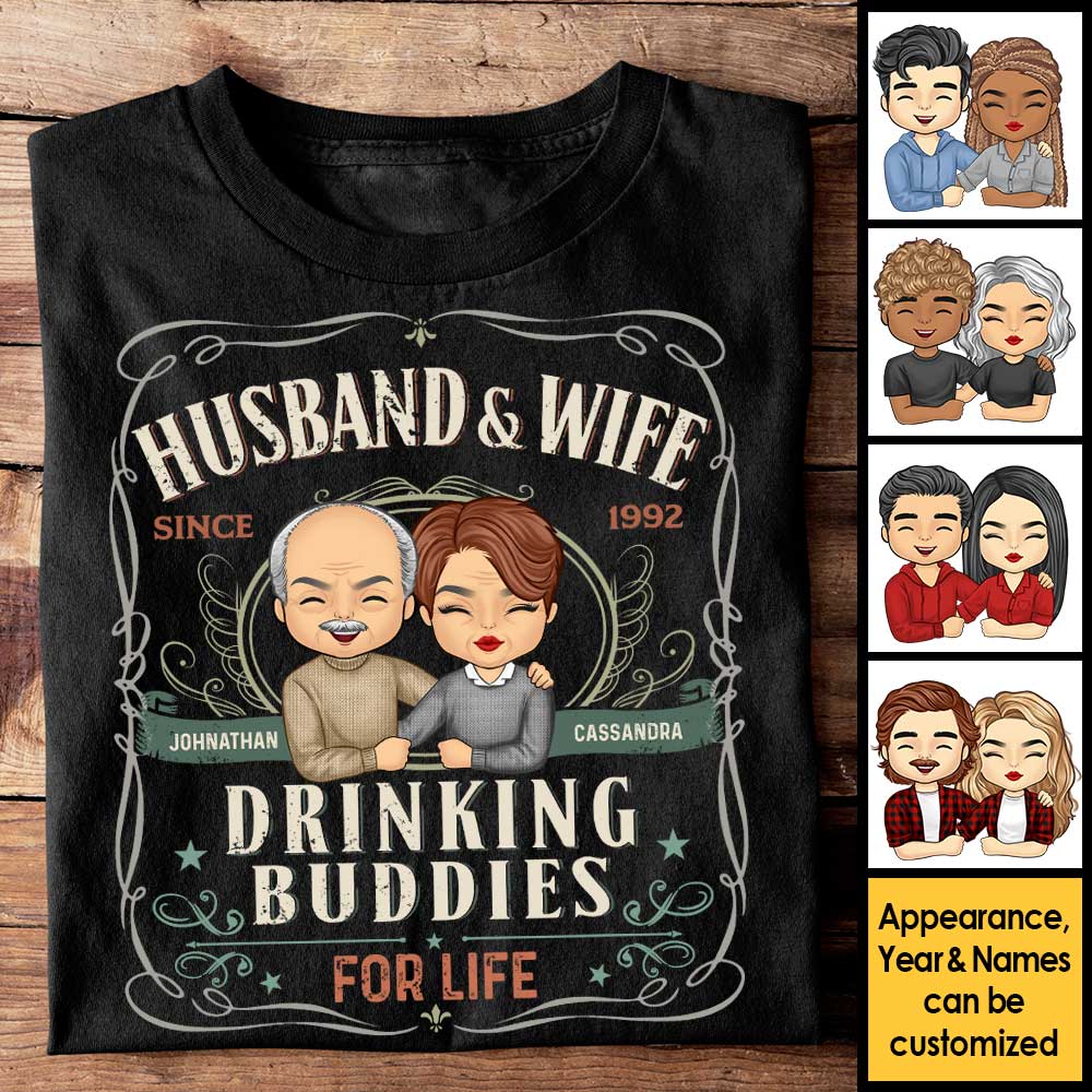 Husband & Wife Drinking Buddies for Life - Personalized Shirt Women Tee / Black / M