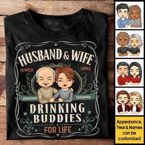 Husband & Wife Are Drinking Buddies For Life - Personalized Unisex T-Shirt, Hoodie, Sweatshirt - Gift For Couple, Husband Wife, Anniversary, Engagement, Wedding, Marriage Gift