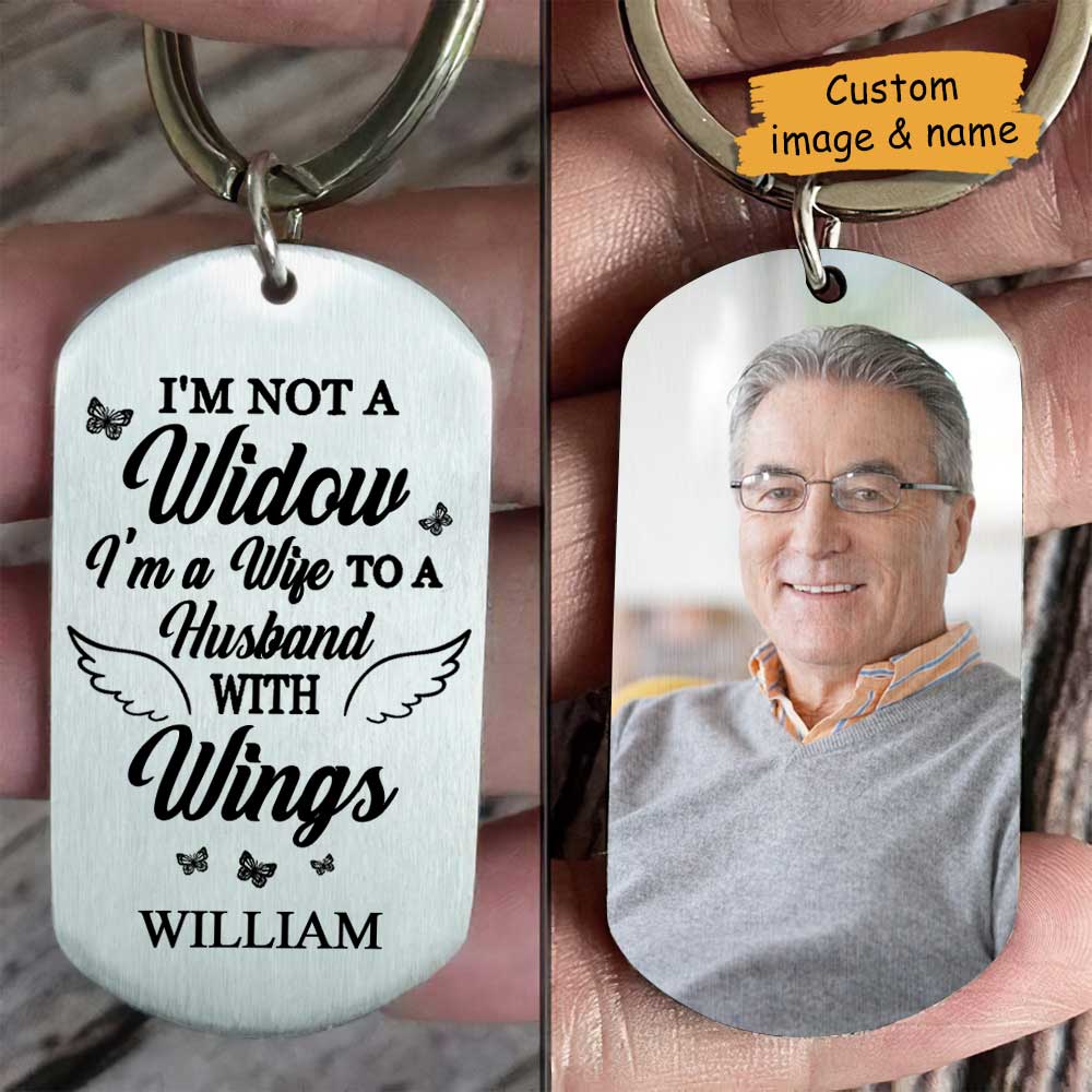 I'm A Wife To A Husband With Wings - Upload Family Photo - Personalized Keychain.