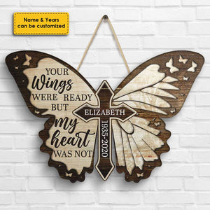 Your Wings Were Ready, But My Heart Was Not - Husband Wife, Personalized Shaped Wood Sign.