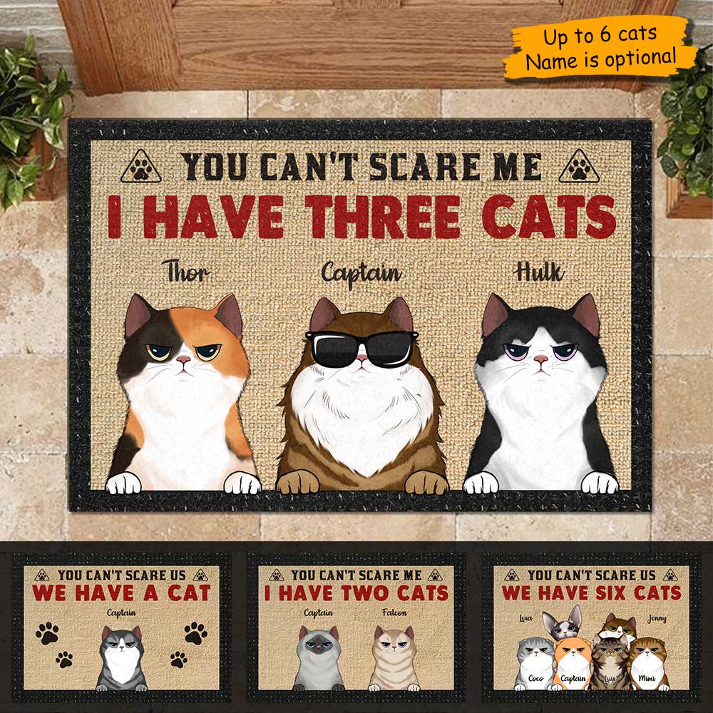 You Can't Scare Me I Have Three Cats - Funny Personalized Decorative Mat.