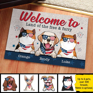 Welcome To The Land Of The Free & Furry - 4th Of July Funny Personalized Pet Decorative Mat (Cat & Dog).