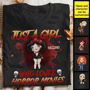 Just A Girl Love Horror Movies - Personalized Unisex T-Shirt.