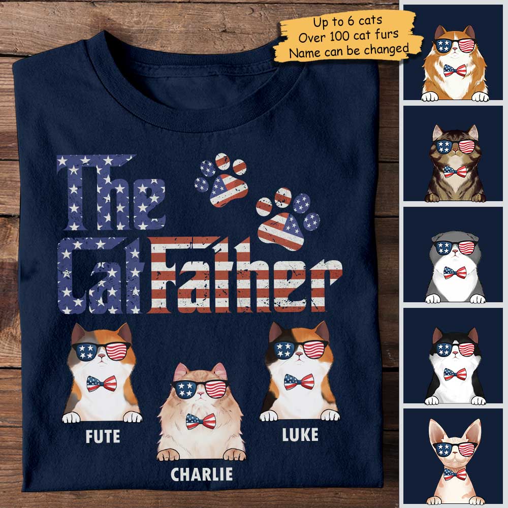 The American Cat Father - Gift For 4th Of July - Personalized Unisex T-Shirt.