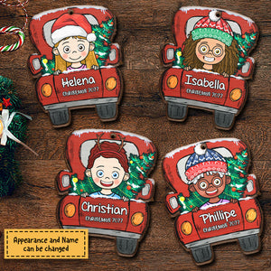 Enjoying Christmas 2022 With Your Kids - Personalized Custom Car Shaped Wood Christmas Ornament