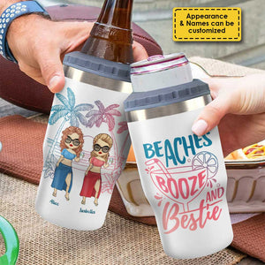 Beaches Booze & Besties - Personalized Can Cooler - Gift For Bestie