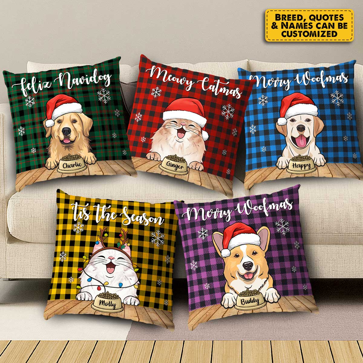Meowy Catmas - Merry Woofmas - Personalized Pillow Case.