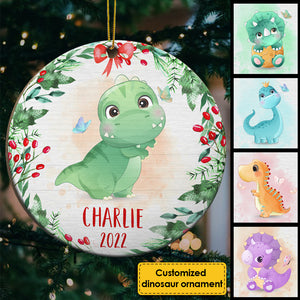 Merry Christmas To Dinosaur Kid - Personalized Custom Round Shaped Wood Christmas Ornament