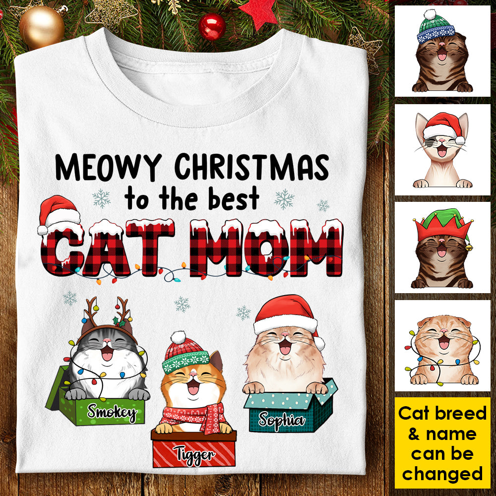 Meowy Christmas To The Best Cat Mom - Personalized Unisex T-Shirt, Hoodie, Sweatshirt.