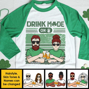 Turning On The Drinking Mode - Gift For Couples, Husband Wife, Personalized St. Patrick's Day Unisex Raglan Shirt.