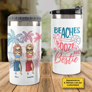 Beaches Booze & Besties - Personalized Can Cooler - Gift For Bestie