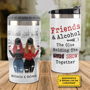 Friends & Alcohol - Personalized Can Cooler - Gift For Bestie