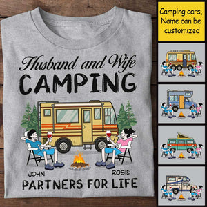 Husband And Wife, Camping Partner For Life - Personalized Unisex T-Shirt.