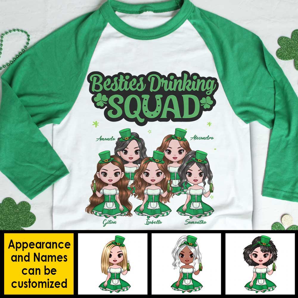We're A Drinking Squad - Gift For Besties, Personalized St. Patrick's Day Unisex Raglan Shirt.