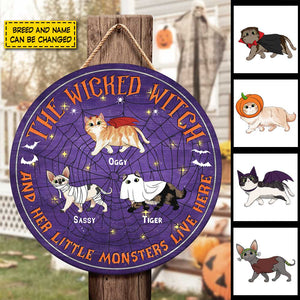 The Wicked Witch And Little Monsters Live Here - Funny Personalized Cat Door Sign, Halloween Ideas..