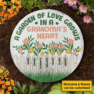 Un jardin d'amour pousse dans le cœur d'une grand-mère - Pierre de jardin personnalisée - Cadeau pour grand-mère et grands-parents