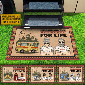 Husband & Wife Camping Partners For Life - Personalized Decorative Mat.