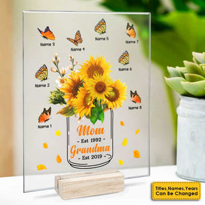 Sunflower Grandma Mom Loves Butterfly Kids  - Gift For Mom, Grandma - Personalized Acrylic Plaque