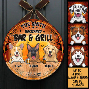 Halloween - Bar And Grill - Funny Personalized Door Sign.