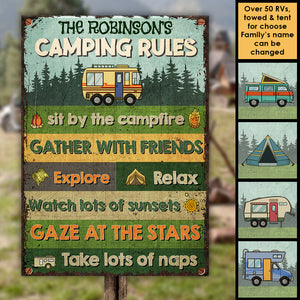 Camping Rules - Sit By The Campfire - Personalized Metal Sign.
