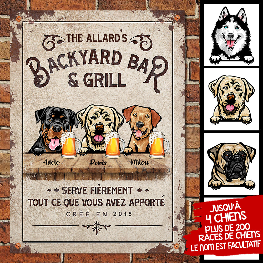 Serve fièrement tout ce que vous avez apporté French - Funny Personalized Dog Metal Sign.