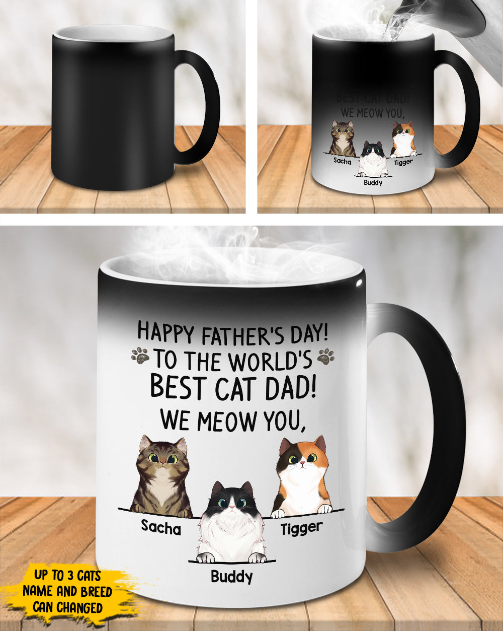 Happy Father's Day, We Meow You - Gift for Dad, Funny Personalized Color Changing Cat Mug.