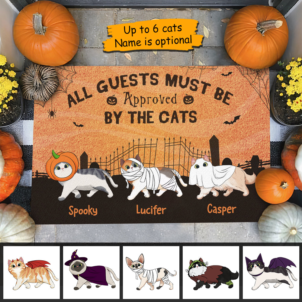 Halloween For Cats - All Guests Must Be Approved By The Cats - Personalized Decorative Mat.