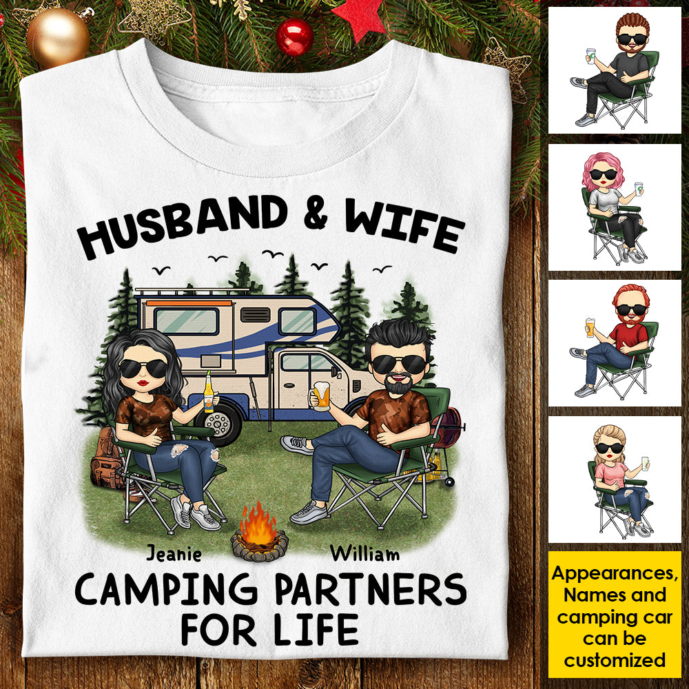 Husband And Wife Camping Partners For Life - Personalized Enamel