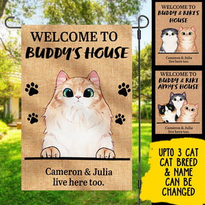 Welcome to The Cat's House - Funny Personalized Cat Garden Flag.